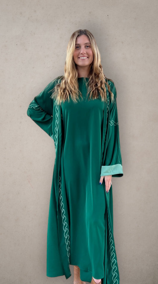 Two Piece Open Front Abaya Emerald Green