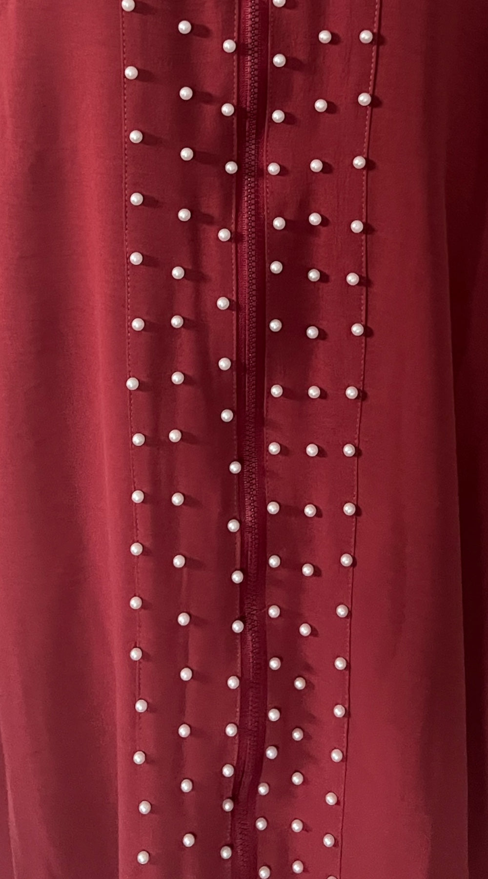 Front Zipper Pearl Abaya Maroon