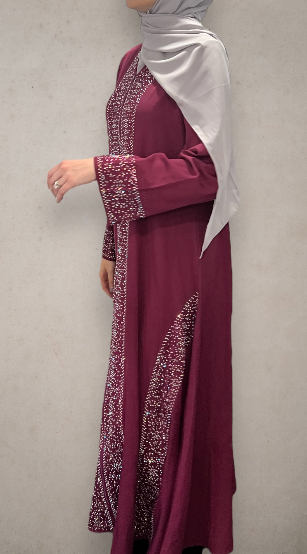 Rhinestone Abaya - Raspberry