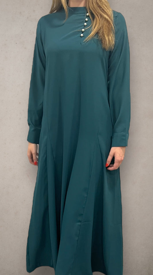 Pearl Side Button-Up Abaya Turquoise