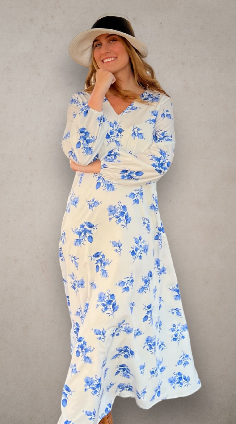 Floral Dress - Blue on White