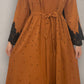 Two Piece Open Front Pearl Abaya - Black Lace on Caramel