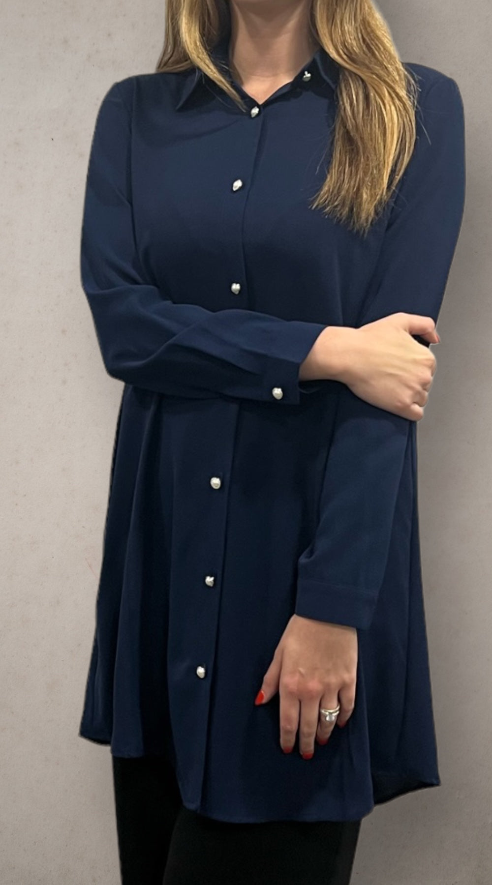 Pearl Button Down Tunic - Navy