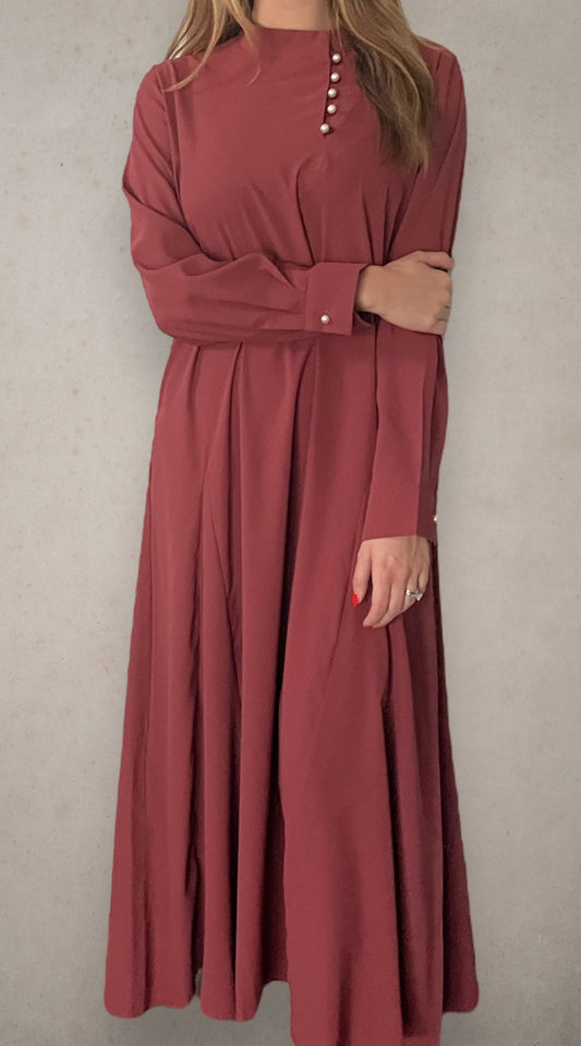 Pearl Side Button-Up Abaya Maroon