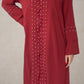 Front Zipper Pearl Abaya Maroon