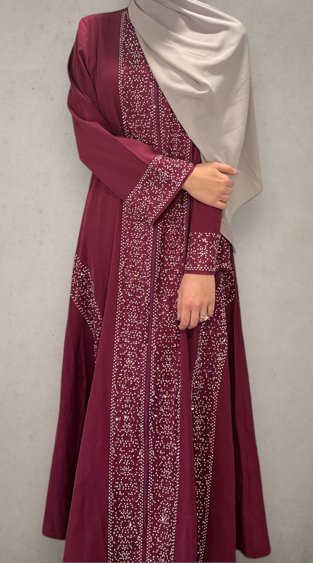 Rhinestone Abaya - Raspberry