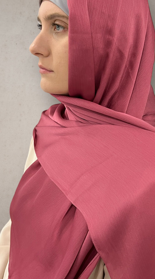 Crinkle Satin Silk Hijab - Pink