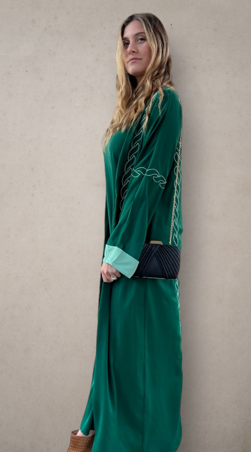 Two Piece Open Front Abaya Emerald Green