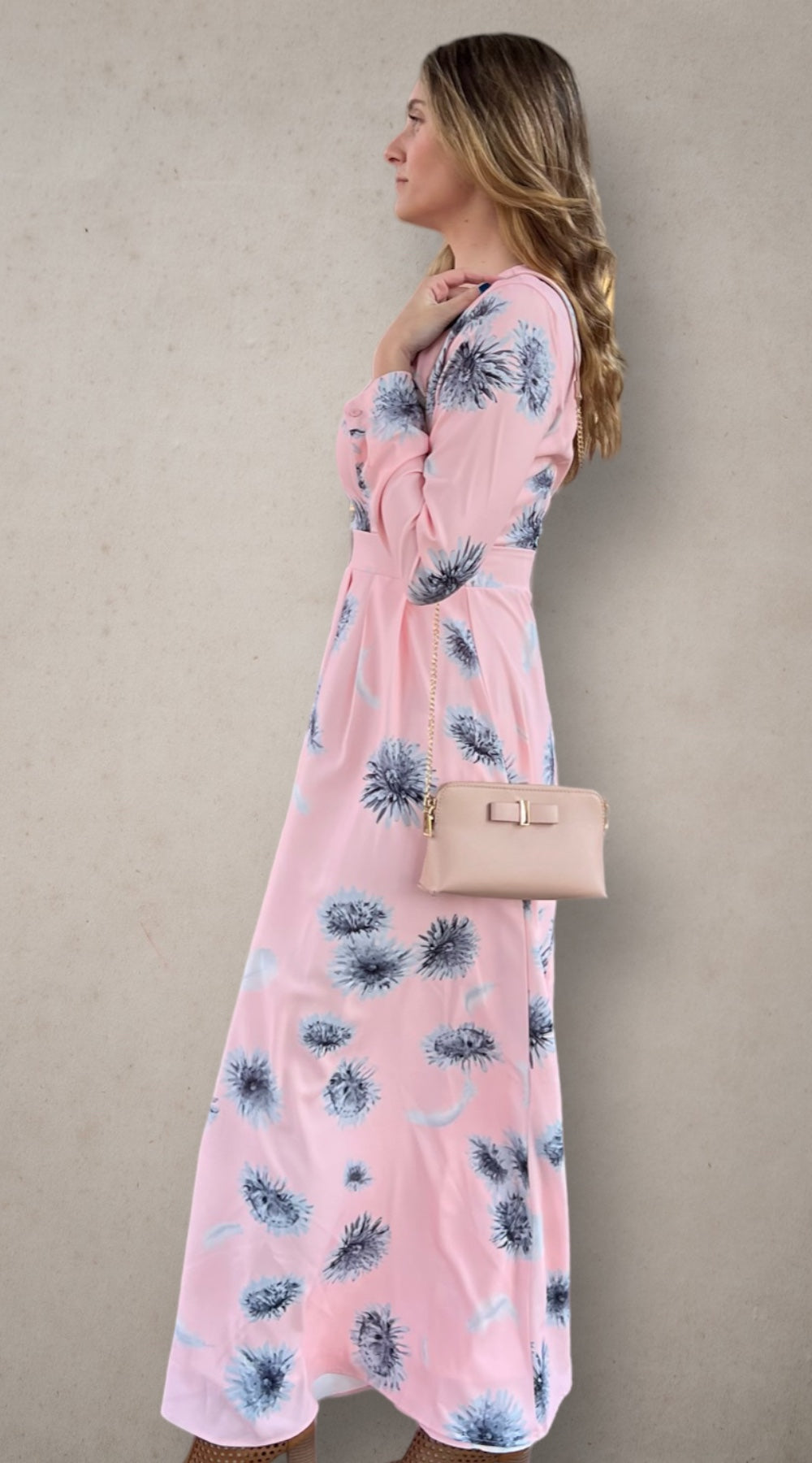 Dandelion Floral Print Dress - Blush Pink