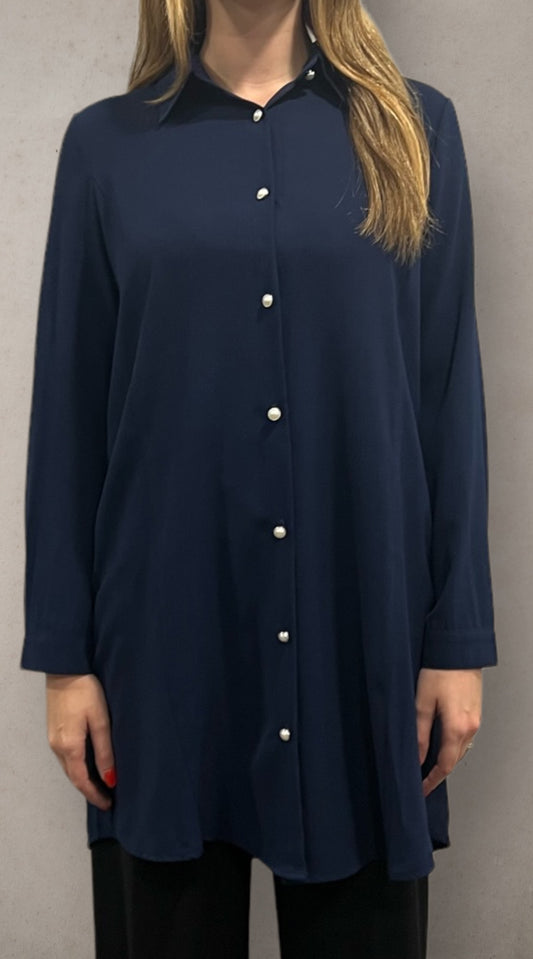 Pearl Button Down Tunic - Navy