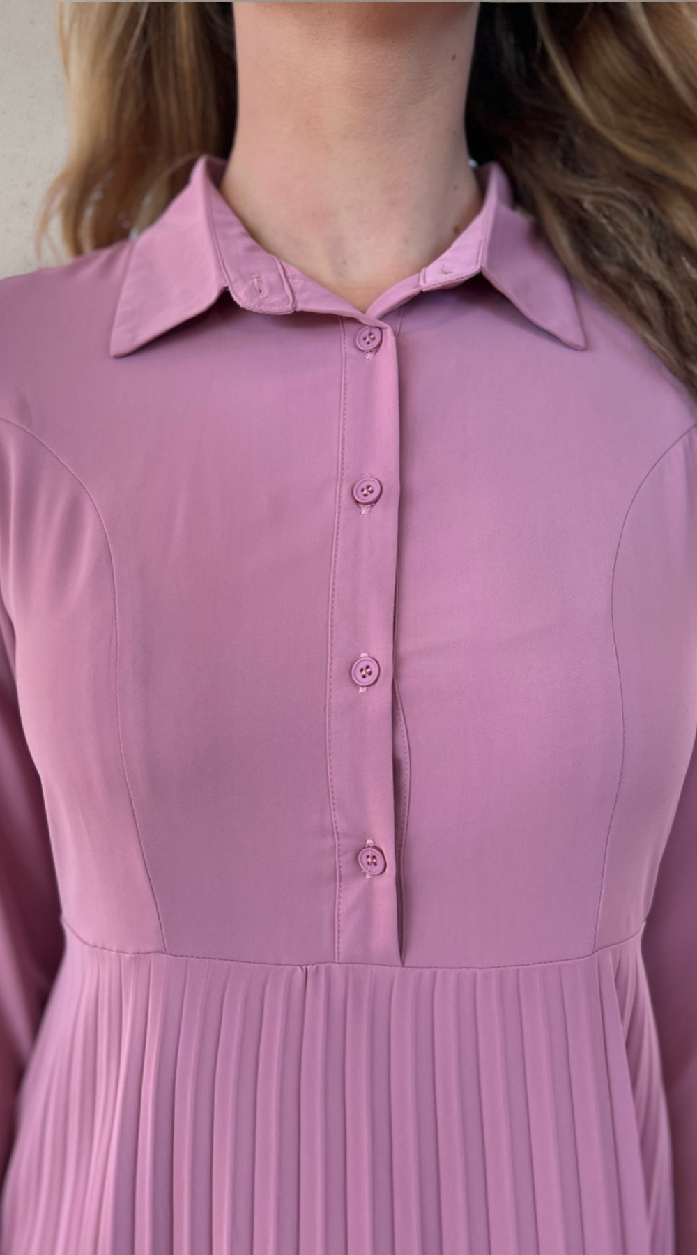 Button Down Pleated Dress - Dusty Pink MESADORN Button Down Pleated Dress - Dusty Pink MESADORN